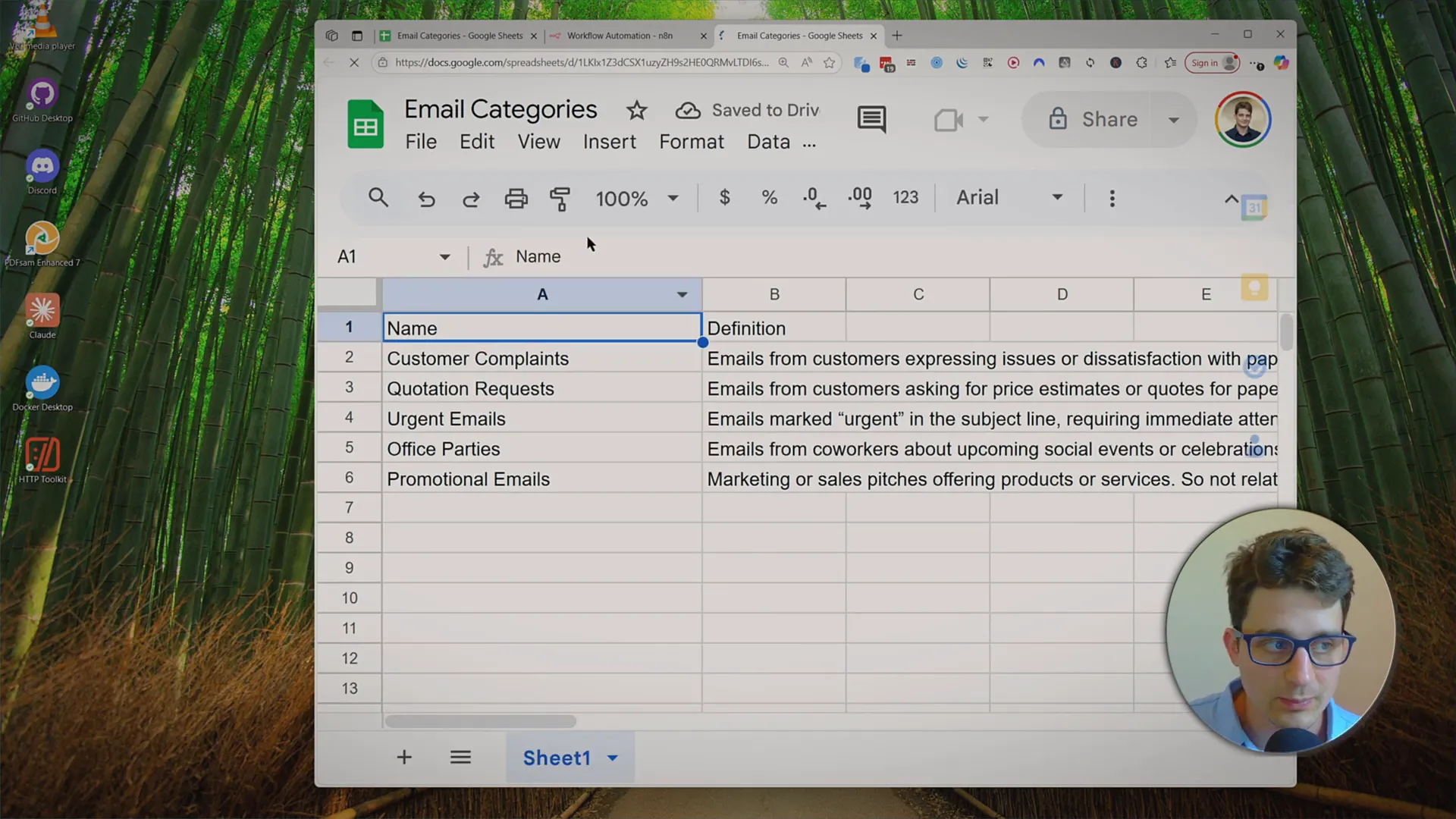 Google Sheet with email categories