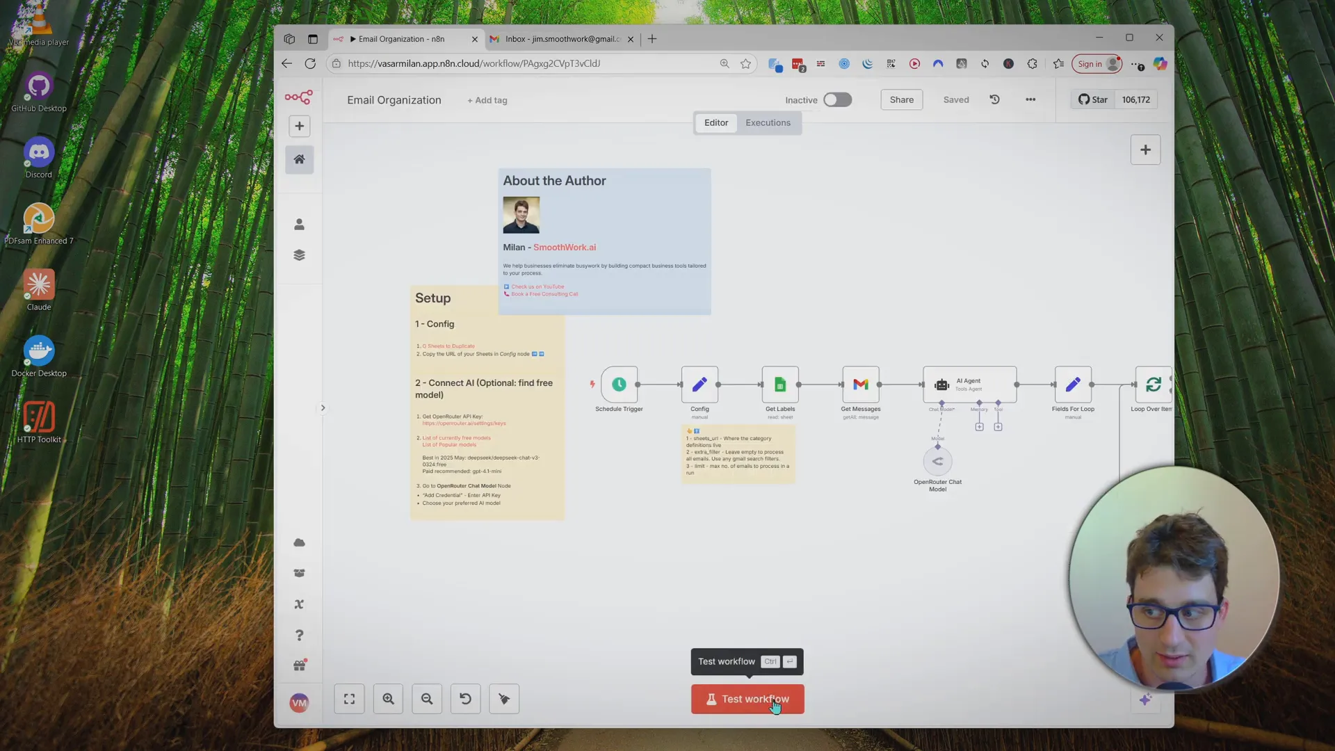 Testing the n8n workflow with sample emails
