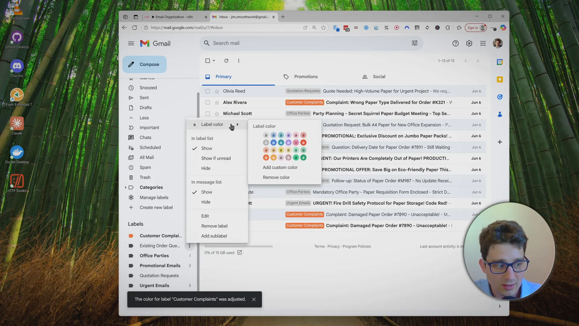 Changing Gmail label colors