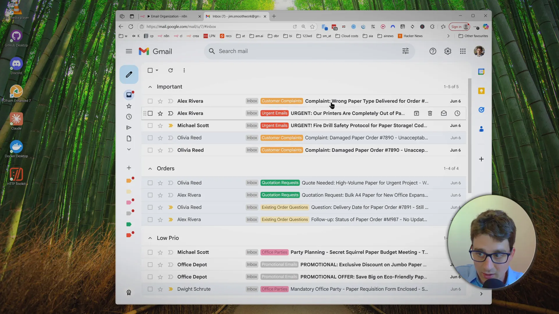 Gmail inbox with multiple inbox sections
