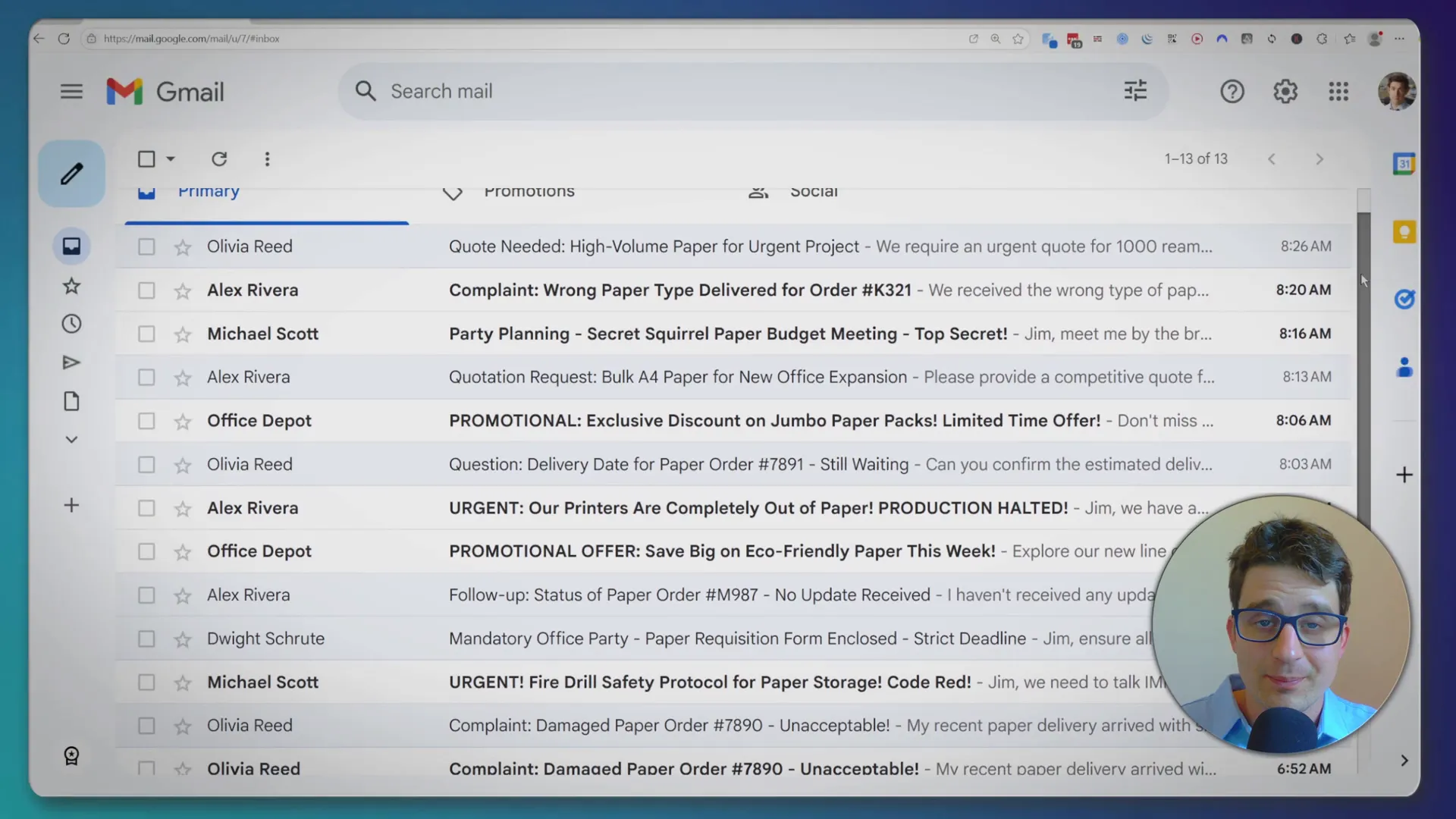 Messy email inbox with mixed emails